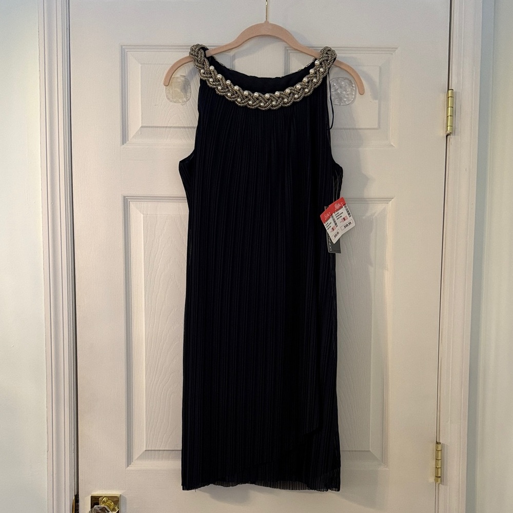 Sleeveless Blue Dress with Braided Metallic Collar - Size 8